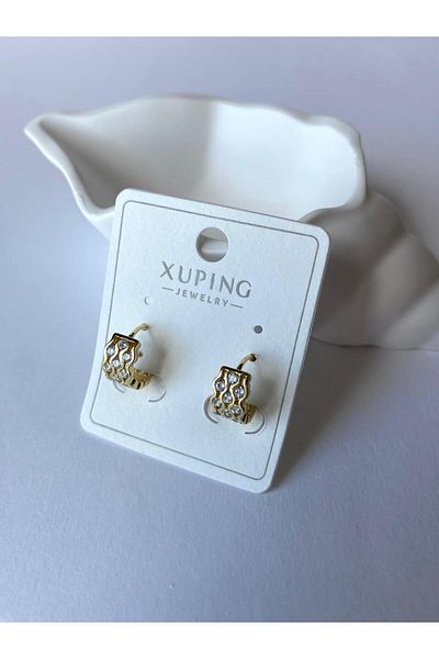 marsel aksesuar Xuping Minimal Three Rows of Stones Gold Earrings