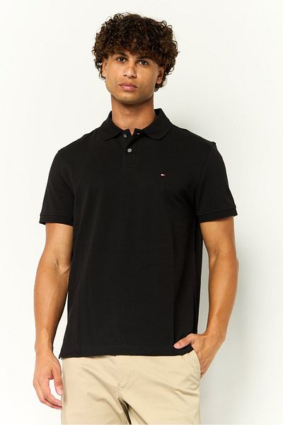 Tommy Hilfiger Men Regular Fit Short Sleeve Brand Logo Polo Shirt, Black
