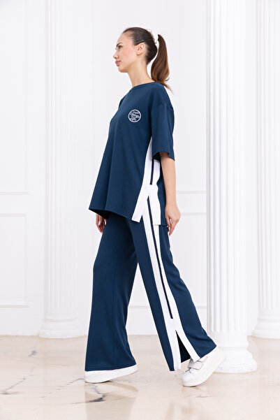 DJANGO STYLE Modal Wide Striped Slit Sports Tracksuit Set