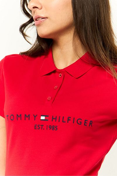 Tommy Hilfiger Women Slim Fit Embroidered Short Sleeves Polo Shirt, Red