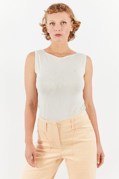 Ferrari Women Round Neck Sleeveless Solid Top, Beige
