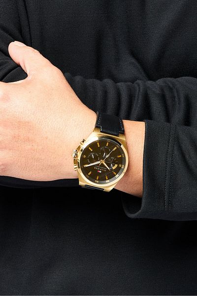 Tommy Hilfiger Men 1792086 Leather Analog Watch 46 mm, Black