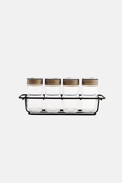 Fissman 5 Pieces Glass Condiment And Rack Set, Transparent