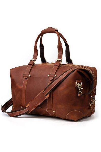 USSPY Travel bag, fitness, made of genuine leather, USSPY, large capacity, 14'' laptop pocket, brown