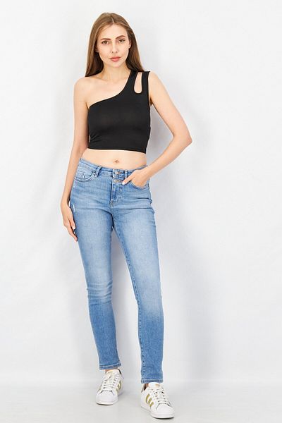 Don't Call Me Jennyfer Women Asymmetrical Neck One Shoulder Solid Cropped Top, Black