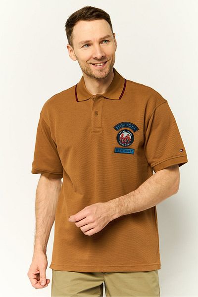 Tommy Hilfiger Men Archive Fit Embroidered Short Sleeves Polo Shirt, Brown