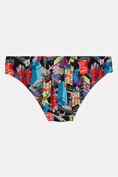 SPEEDO Women Allover Print Bikini Bottom, Black Combo