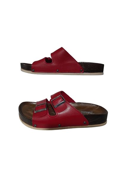 MULEX Red Double Buckle Adjustable Women's Anatomical Comfortable Sole Daily Slippers