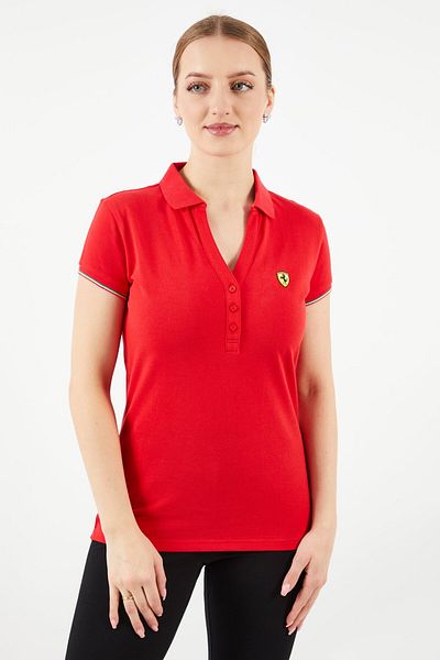 Scuderia Ferrari Women Sportswear Fit Short Sleeve Golf Polo Shirts, Red