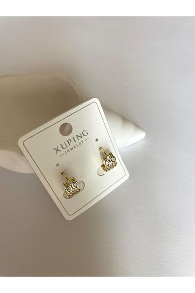 marsel aksesuar Xuping Minimal Three Rows of Stones Gold Earrings