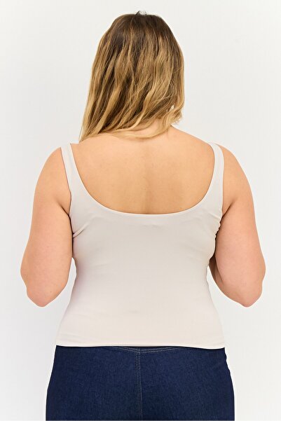 Bebe Women Crew Neck Sleeveless Solid Tank Top, Light Grey