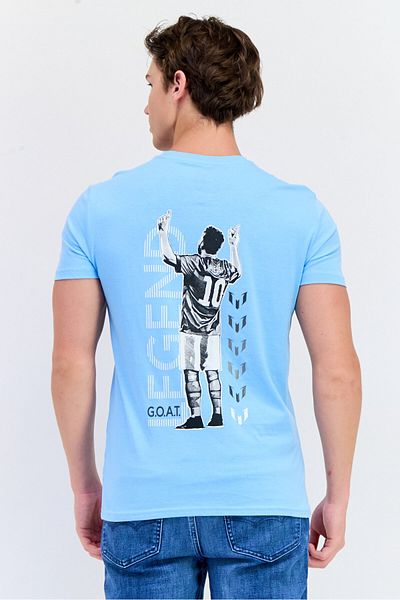 MESSİ Men Crew Neck Short Sleeve Brand Logo T Shirt, Light Blue