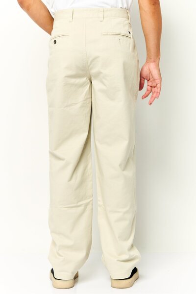 Tommy Hilfiger Men Regular Fit Plain Straight Leg Pants, Beige