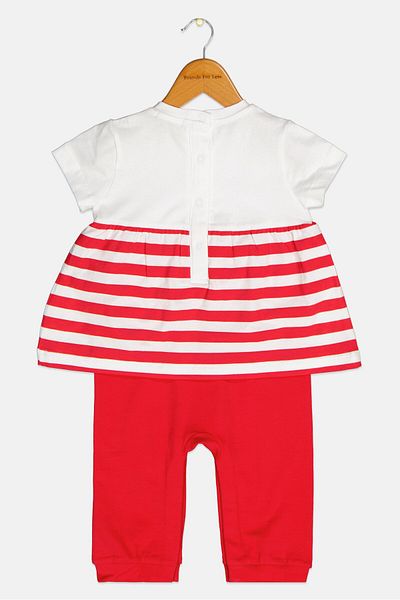 Scuderia Ferrari Toddlers Girl 2 in 1 Short Sleeve Stripe Romper, Red Combo