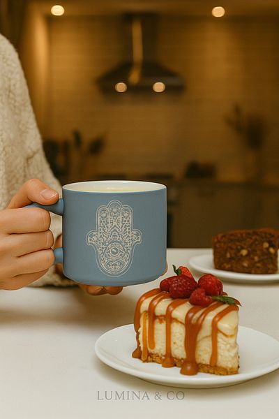 LUMİNA Hamsa Patterned Pastel Color Porcelain Mug - 350 ml