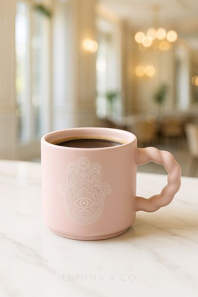 LUMİNA Hamsa Patterned Pastel Color Porcelain Mug - 350 ml