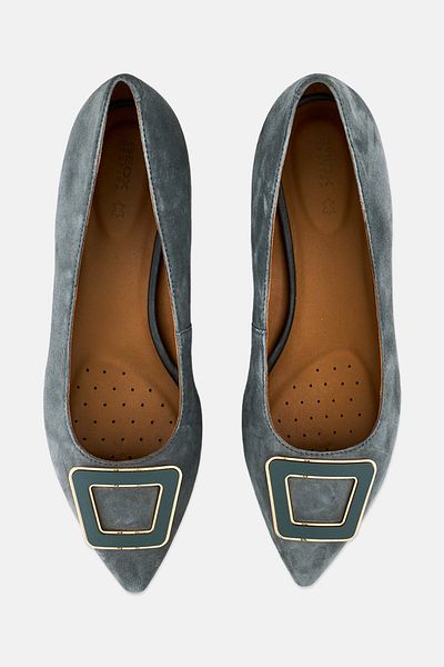 Geox Women D Charyssa C Slip On Suede Ballerina Pumps, Sage Blue