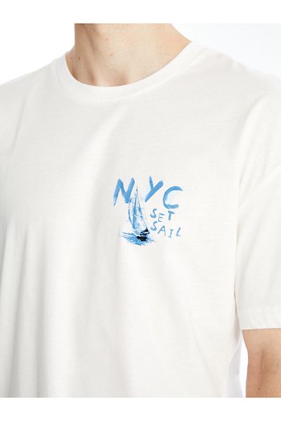 LC Waikiki Ανδρικό μπλουζάκι Ecru Crew λαιμόκοψη με κοντό μανίκι από βαμβακερό χτενισμένο βαμβάκι 100% βαμβάκι