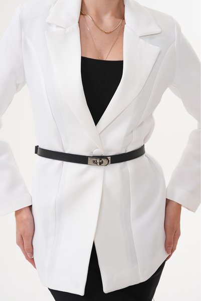 Descoin Black Silver Lock Buckle Stitched Belt.Women's Belt,Dress Belt,Jacket Belt,Pantalon Belt