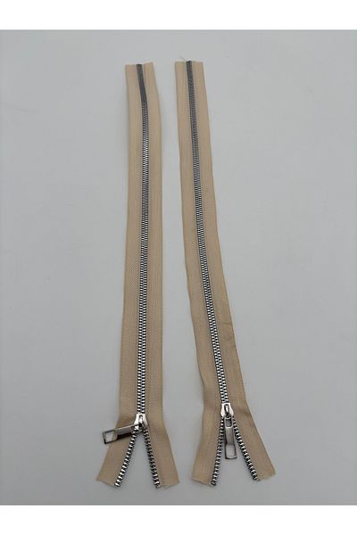 kumasfabrik (45 cm) 2 Pcs Zipper/Bag Zipper/Bag Accessory/Cream Silver Threaded
