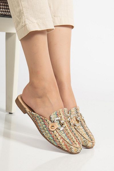 SUİNS SHOES Suins Silva Model Stone Accessory Straw Slippers