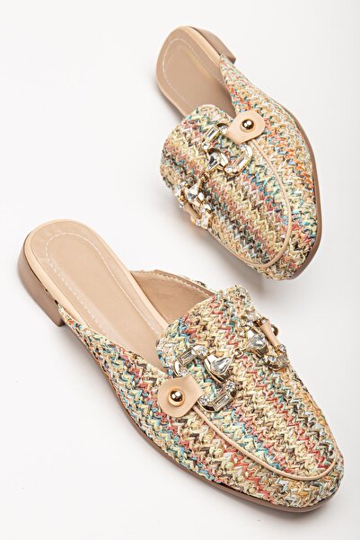 SUİNS SHOES Ψάθινες παντόφλες μοντέλου Suins Silva με πέτρινα αξεσουάρ