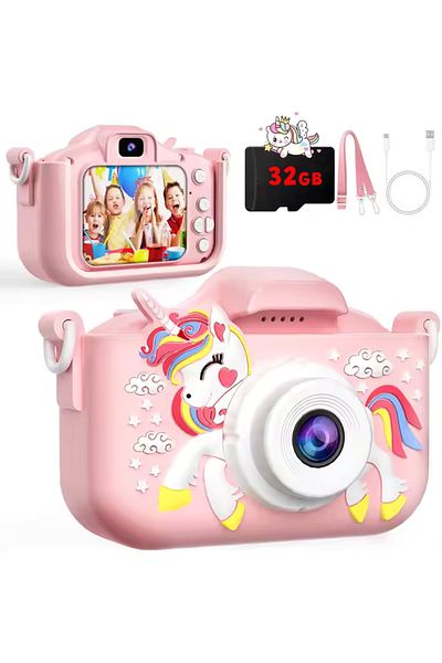 OEM Digital Camera, Kids 3-8 Years, with 32GB SD Card, Games, Selfie & Effects, Soft Case with Unicorn