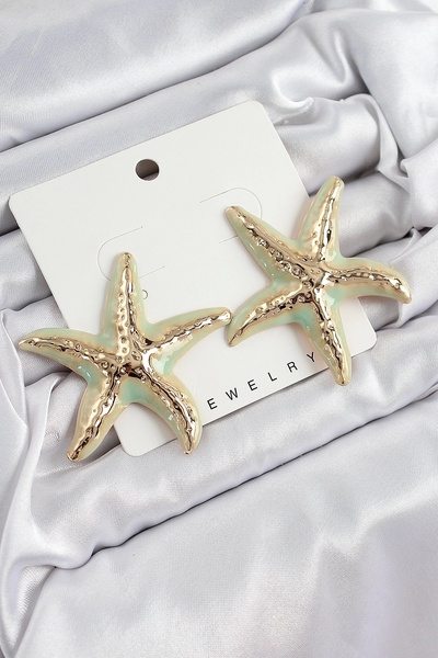 Clariss أقراط نسائية عتيقة الطراز من النحاس على شكل نجم البحر الأخضر المائي -...