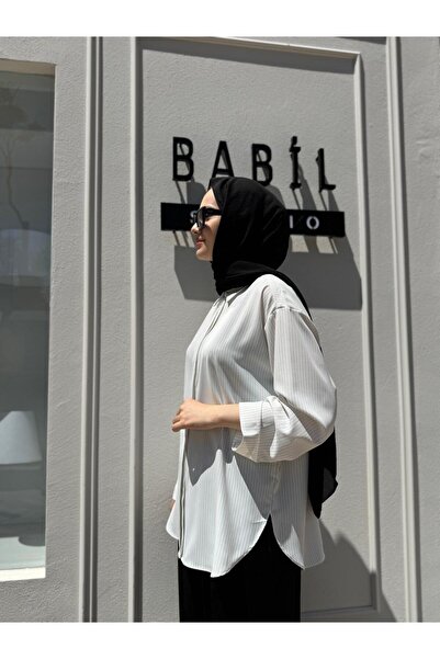 Almarwah Black 202778 Striped Stylish Women's Suit White