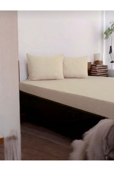 DANLA BALDİ Double Cotton Economical Fitted Sheet Set - Light Beige