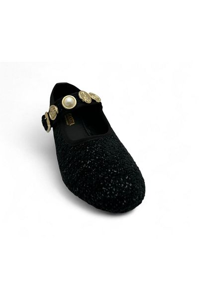 DOSA SHOES Women's Fabric Belted Ballerinas-Black