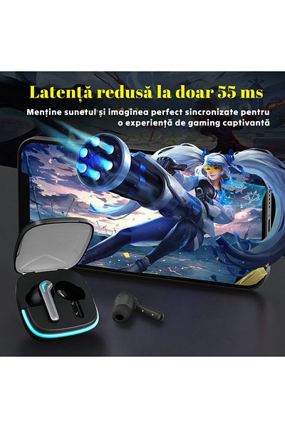 OEM Casti wireless G05 TWS, Bluetooth 5.3, Gaming, Autonomie 40 ore, Rezistente la apa, Sport