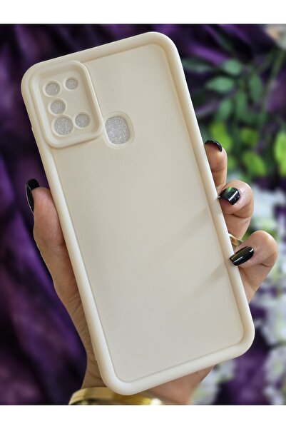Magic Ring Samsung Galaxy A21S Uyumlu Darbe Korumalı Köşe Destekli Mat Krem Kılıf