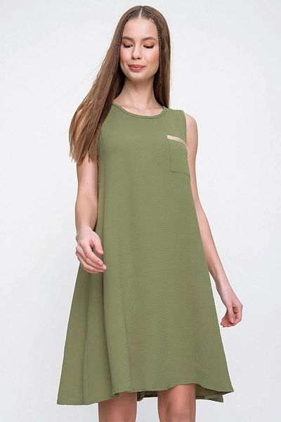 Kentsoylu Women's Khaki Wide A-Line Airobin Fabric Sleeveless Casual Midi Summer Wear-And-Go Dress 2887230