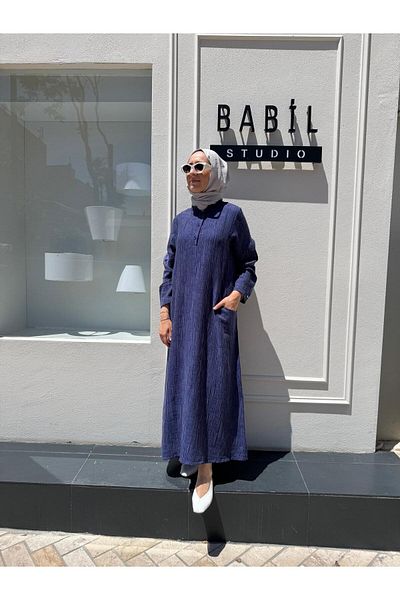 Invee Invee 7026 Modal Dress with Pockets - Indigo