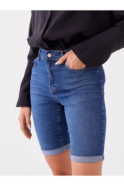 LC Waikiki Indigo Regular Waist Bermuda Fit Women's Jean Shorts