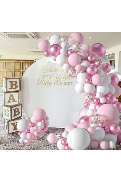 Baloane Vesele Kit Balloon Arch Birthday Baptism Baby Pink 104 pcs ARC48