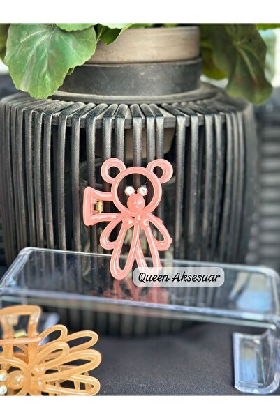 QUEEN AKSESUAR Luxury Cute Neon Transparent Colorful Crystal Stone Teddy Bear Clothespin Buckle Bear Clip Orange