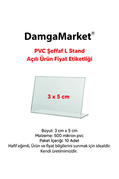 DamgaMarket 10 Adet PVC Şeffaf Etiketlik 3x5 cm Ayaklı Açılı PVC Etiketlik, E...