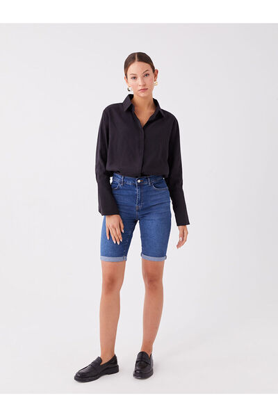 LC Waikiki Indigo Regular Waist Bermuda Fit Women's Jean Shorts