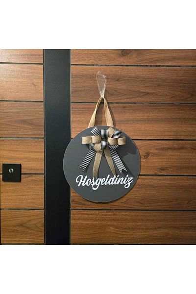 Marka Tasarim Door Ornament Welcome Welcome Anthracite Gift Ribbon Exterior Door Ornament - Home Door Ornament