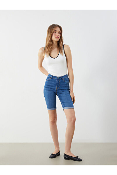 LC Waikiki Damen Jeans Shorts mit schmaler Passform