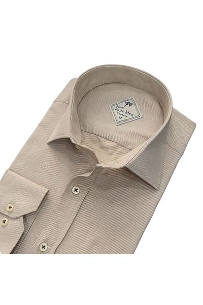 GÖMLEK GALERİSİ Men's Classic Wide Relaxed Fit Long Sleeve Textured Cotton Shirt with Pockets