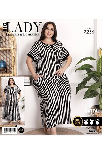 NightLove 7256 ثوب نوم مقاس كبير مخطط باللونين الأبيض والأسود