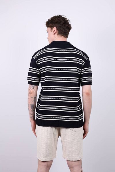 İLKCET MODA Ανδρικό μπλουζάκι με ριγέ με λαιμόκοψη V Oversize