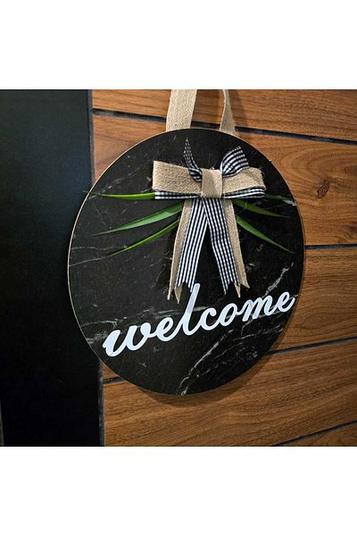 Marka Tasarim Door Ornament Welcome Welcome Marble Pattern Gift Ribbon Exterior Door Ornament - Home Door Ornament