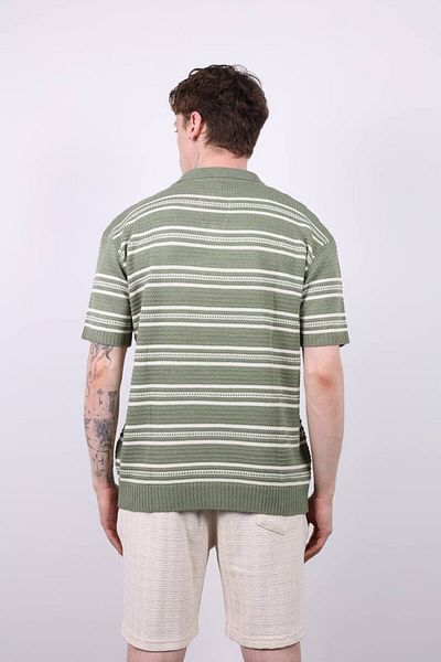 İLKCET MODA Ανδρικό μπλουζάκι με ριγέ με λαιμόκοψη V Oversize