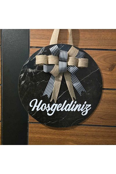 Marka Tasarim Door Ornament Welcome Welcome Marble Pattern Gift Ribbon Exterior Door Ornament - Home Door Ornament