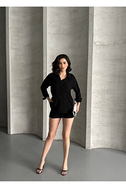 Bella Breeze Women's Linen Look Summer Shirt Shorts Two-Piece Set