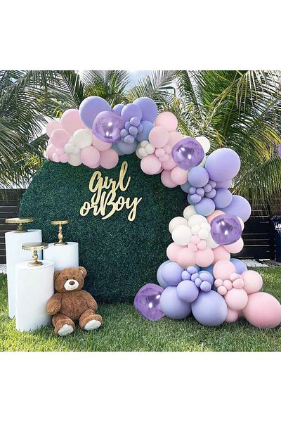 Baloane Vesele Party Balloon Arch Purple Pink White 128 Pieces ARC40